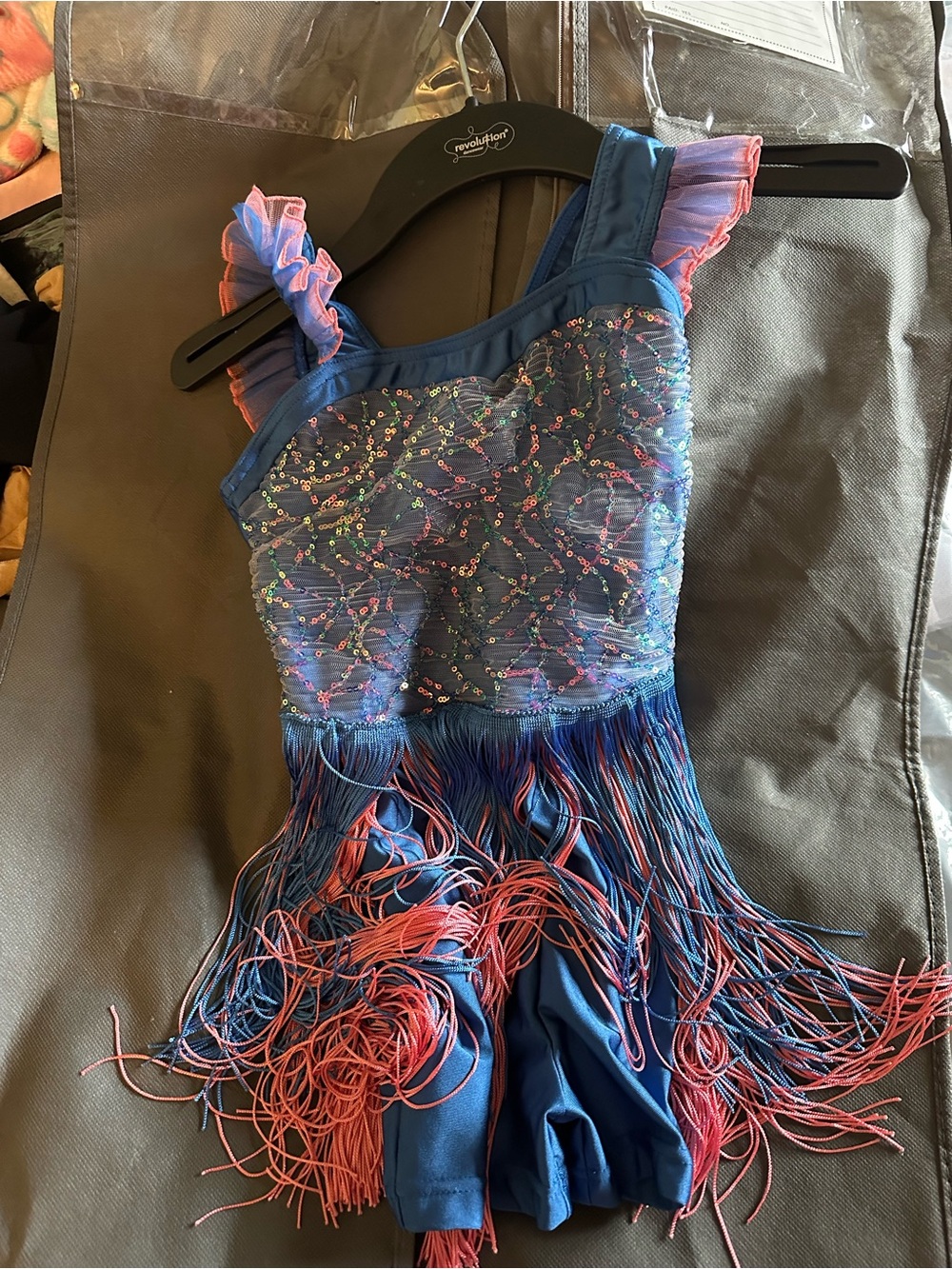 Revolution Blue and Pink Sequin Fringe Dance Costume